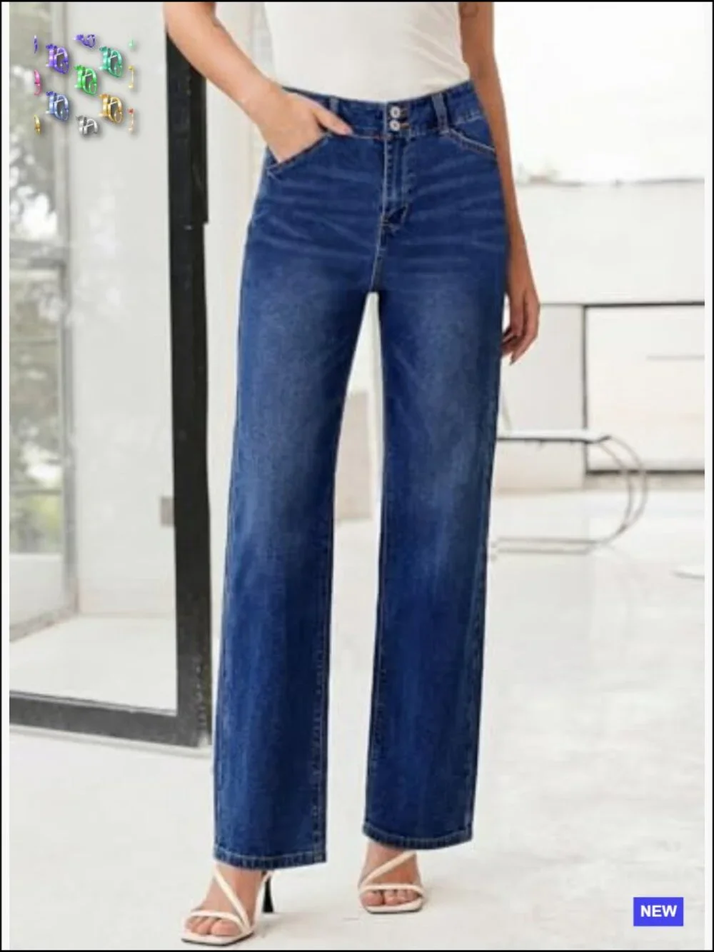 High Waisted Wide Leg Jeans Stretchy Tummy Control Straight Denim Pants - Picture 4 of 7